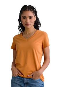 lot 2292 image: Fair Indigo Womens 100percent Organic Pima Cotton Short Sleeve Relaxed V-Neck T-Shirt (M, Tomato Cream)