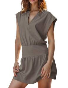 lot 2295 image: InterNos Womens Summer Mini Dress Lightweight V Neck Cap Sleeves A-Line Casual Athletic Dress (0996-Mocha-M)