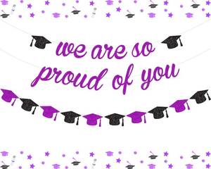 lot 2305 image: JOYMEMO Purple Glitter We are So Proud of You Banner - Purple and Black Graduation Banner for Senior College 2026 Graduation Grad Party Decorations Supplies Congrads Cap Garland