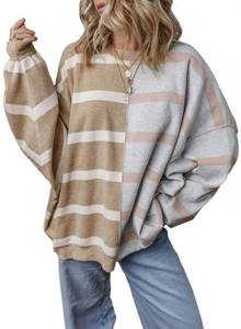 lot 2324 image: EVALESS Womens Fall Sweaters 2025 Fashion Trendy Striped Cable Knit Long Sleeve Color Blcok Loose Oversized Chunky Casual Pullover Outfits,Khaki Stripe Small