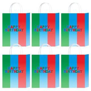 lot 2326 image: KMZFPYJ Cartoon Party Gift Bags, 8.27in3.2in5.91in Red Blue Green Cartoon Theme Kraft Paper Party Favor Bags Bulk Double Sided Printed for Kid Boy Birthday Baby Shower Party Table Decorations Supplies