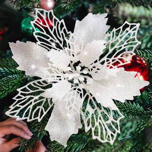 lot 2328 image: Poinsettia Christmas Decorations Flowers -12Pcs Artificial Poinsettia Christmas Tree Ornaments Glitter for Xmas New Year Wedding Party Wreath DIY Garland Decor (White)