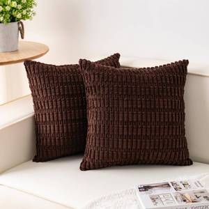 lot 2335 image: Aegero Pack of 2 Corduroy Decorative Throw Pillow Covers 18x18 InchSoft Boho Striped Pillow Covers Modern Farmhouse Home Decor for Sofa Living Room Couch BedDark Brown