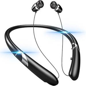 lot 2353 image: ForFuego Neckband Bluetooth 5.3 Earphones, 18H Playtime, Retractable Cord, Bass Sound, CVC 8.0 Mic, IPX5 Waterproof, Vibration Alert, Foldable Design for Gym RunningBlack