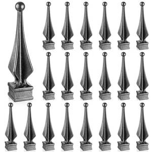 lot 2360 image: Hicarer 20 Pcs Cast Iron Fence Finials, 4.9in x 1.1in Cast Iron Square Post Decorative Finials Fence Post Tops Fit Sizes 34in Patio Garden Top Fences Round Spears, Fleur De Lis Design Decoration