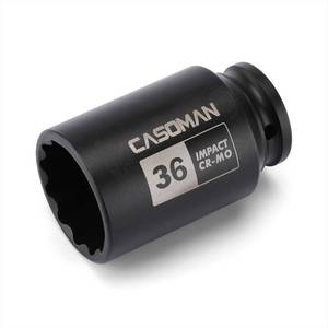 lot 2368 image: CASOMAN 12in Drive x 36 mm Deep 12 PT Impact Socket, CR-MO, 12-inch Drive 12 Point Axle Nut Socket for Easy Removal of Axle Shaft Nuts (36MM)