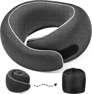 lot 2370 image: 4litamz Travel Neck Pillows, 100percent Memory Foam Filling, Travel Pillows for Airplanes, Compact and Ergonomic Design, Best for Sleeping Plane Train Travel Essentials (Light Black)