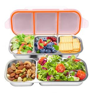 lot 2377 image: 2Pack Stainless Steel Snack Containers, DoubleThree Compartment Sauce Cups,Reusable Condiment Box with Lids, Divided Food Storage Containers for School, Home, Travel (2 Compartment  3 Compartment)