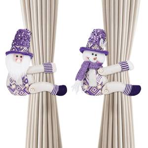 lot 2382 image: 2 Pack Christmas Curtain Tiebacks, Santa and Snowman Holdbacks Hook and Loop, for Holiday Home Window Decor, Xmas Kitchen Bathroom Door Decoration, Gift Topper (Purple)