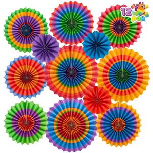 lot 2384 image: JOYIN 12pcs Cinco De Mayo Hanging Paper Fans Rosettes Paper Fan Garland for Fiesta Party Supplies Decorations, Luau Event Photo Props, Mexican Carnivals Festivals, Kids Party Birthday Baby Shower