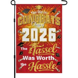 lot 2388 image: Graduation Decorations 2026 - Class of 2026 Garden Flag  Graduation Decor Party Favors Supplies for Outdoor Indoor Double-Side Backdrop Banner for Garden Porch Patio Lawn Yard Home,12x18Inch (Red)