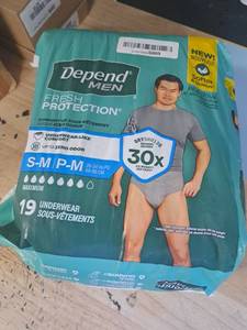 lot 3055 image: Depend Fresh Protection Adult Diapers, Incontinence Underwear for Men, Disposable, Maximum, SmallMedium, Grey, 19 Count, Packaging May Vary