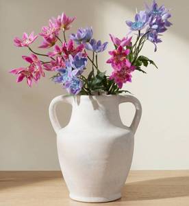 lot 3067 image: Ceramic Flower Vase with Handles, 8.66 inch Tall Ceramic Vase Farmhouse Rustic Vases Decorative Pottery Vases for Home Decor Living Room Bookshelf Table Centerpiece Desk Bathroom Fireplace, White
