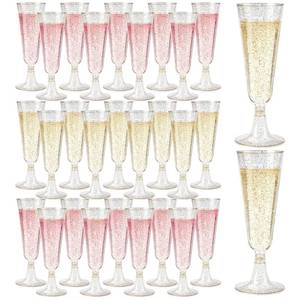 lot 3083 image: GuanQiao 100 Pack Plastic Champagne Flutes, 5.5 OZ Disposable Plastic Champagne Glasses with Gold Glitter, Wine Glasses Cups for Wedding Celebration Party Wine Tasting New Years Eve Supplies