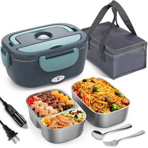 lot 3090 image: Herrfilk Electric Lunch Box Food Heater, 3 in 1 Ultra Quick Heated Lunch Boxes for Adults, 12V24V110V Portable Food Warmer for CarTruckOffice With Fork Spoon and Insulated Carry Bag