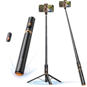 lot 4034 image: MAGIC JOHN 59in Automatic Pop-up Phone Tripod, Extendable Selfie Stick for iPhone, Selfie Stick Tripod with Detachable Remote, Flexible Rotation Travel Phone Stand Compatible with iPhone, Android