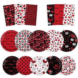 lot 4044 image: 60Pcs Valentines Day Paper Plates and Napkins Sets Heart Plates and Napkins Valentines Day Tableware with Heart and Love Valentines Day Party Supplies Love Plate and Napkin Set Valentines Decor