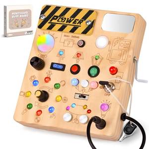 lot 4428 image: Busy Board for Toddlers 1-3 - Montessori Toys for 1 2 3 Year Old, Wooden Toy Sensory Activity Board with 12 Activities and 22 Lights, Educational Travel Toys for 1 Year Old Boy and Girl Birthday Gift