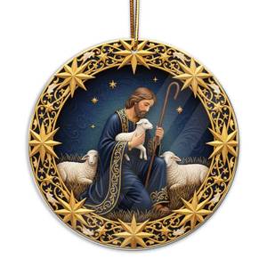 lot 4457 image: Christian Shepherd Christmas Ornament 2025 � Religious Nativity Decor with Gold Accents � Inspirational Shepherd and Lamb Ornament � Christian Christmas Tree Decoration � Gift for Believers and Families