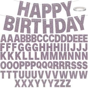 lot 4493 image: TaoBary 78 Pcs Make Your Own Banner Kits Large Size 6 Inch DIY Glitter Letter Pack Reuse Letters Banner Kit with White Ribbon for Birthday Wedding Shower Party Favor Wall Decor (Glitter Pink)