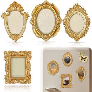 lot 4506 image: 4 Pcs Small Magnetic Picture Frames for Refrigerator, Vintage Mini Gold Frames with Hooks and Rope for Hanging - A Baroque Victorian Decor Set with Small Angel - Elegant Miniature Art for Fridge, Gallery Wall, Shelf Display