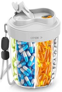 lot 5844 image: Pill Dispenser with 7 Large Compartments - Portable Pill Organizer for Travel, Anti-Mix Design and Wide Opening Design, Easy Access to Vitamin Dispenser, Includes 20 Blank Stickers(Gray) lot of 2