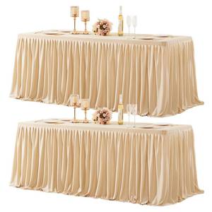 lot 5846 image: Party Talk 2 Packs Dark Champagne Tableclothes for 6 Foot Rectangle Tables, Wrinkle Free Fitted Table Cloth 6ft Stretch Table Cover with Skirt for Parties Weddings Birthday Banquet Baby Shower