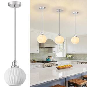 lot 5866 image: Karjearl Milk Glass Pendant Lights Kitchen Island, 1-Light 7.1in Brushed Nickel Modern Pendant Light Fixtures with Rods, Globe Hanging Lighting for Kitchen Sink Bathroom Dining Room, E26 Base