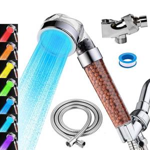 lot 6276 image: Vacto LED Handheld Shower Head Set with Filtration, Automatic 7-color Changing Shower Head Kit, High Pressure Handheld Shower Head with Hose and Bracket, Water Saving Showerheads with Filtration Beads