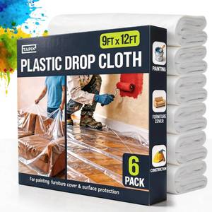 lot 6299 image: A12 x 9 Ft Drop Cloths (6-Pack) � Plastic Sheeting and Painters Plastic Tarps for Painting, Waterproof Floor and Furniture Protection