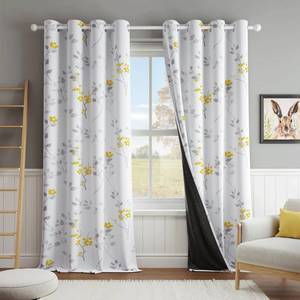 lot 6309 image: Beauoop Floral 100percent Blackout Curtains 108 Inches Long 2 Panels for Bedroom Living Room Yellow Grey and White Flower Patterned Room Darkening Thermal Soundproof Grommet Window Treatments Drapes
