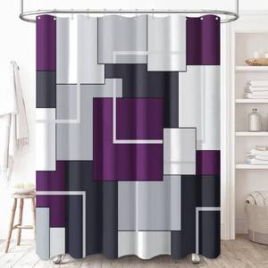 lot 6325 image: BTTN Purple Fabric Shower Curtain, Modern Geometric Neutral Cloth Shower Curtain Set with Plastic Hooks, Weighted Hem, Water Repellent, Luxury Decorative Polyester Shower Curtains for Bathroom, 72x72