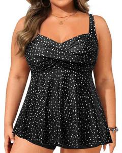 lot 6331 image: Aqua Eve Plus Tankini Tops for Women Swimwear Top Only Bathing Suits Flowy Tummy Control Swimsuit Top Black Dot Size 28 Plus