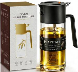 lot 6332 image: PLAPITATE 17oz500ml Premium Olive Oil Sprayer for Cooking, 2 in 1 Glass Olive Oil Dispenser Bottle for Kitchen Gadgets, Spray Bottle with Portion Control for Salad, Frying, BBQ (Black)