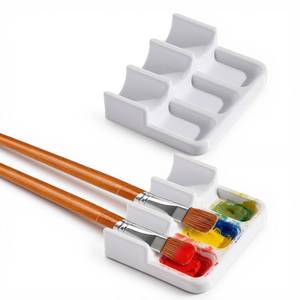 lot 6342 image: 2 Pcs Paint Brush Holder with 6 Slots for Watercolor Oil Acrylic Painting Brush,Artist Brush Holder Caddy Organizer Solution for Painting Accessories Watercolor Brush Washing Tray Paintbrush Storage