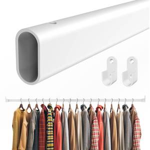 lot 6356 image: DwelSpire Oval Closet Rod for Hanging Clothes, Adjustable Heavy Duty Closet Rods with End Supports, 18 to 39 Inch White Clothing Pole for Wardrobes, Laundry, RV