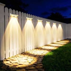lot 6385 image: Toeuie Solar Fence Lights Outdoor, 2 Pack Ultra-Bright 85LM Fence Lights Solar Powered, 9 RGB Color Modes, IP65 Waterproof, 12H Dusk to Dawn Glow for PoolDeckPatioWallBackyard - White