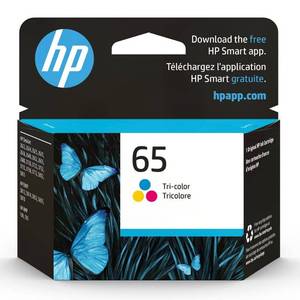 lot 6388 image: HP 65 Tri-Color Ink Cartridge  Works with AMP 100, DeskJet 2600, 3700 Envy 5000  Eligible for Instant Ink  N9K01AN