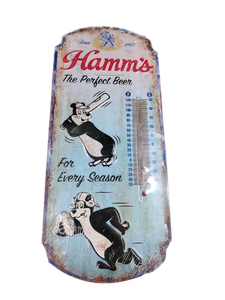 lot 6390 image: Hamms Beer The Perfect Beer For Every Season Metal Thermometer Sign