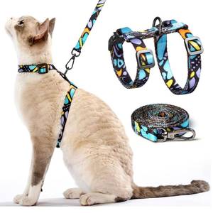 lot 6392 image: Cat Harness and Leash Set - Escape Proof Adjustable Cat Harness, Comfortable Soft Lightweight, Use Safe and Easy, Walking Travel Kitten Harness for Small Medium Large Cats (Blue Butterfly Magic)