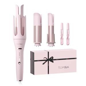 lot 11603 image: 3 in 1 Automatic Curling Iron, Hair Curlers with 3 Curling Barrels (1in - 1.25in - 1.5in), Rotating Curling Iron with 3 Temp, 2-Way Rotation, 10S Fast Heating, Anti-Scald, Dual Voltage, Pink(Used)