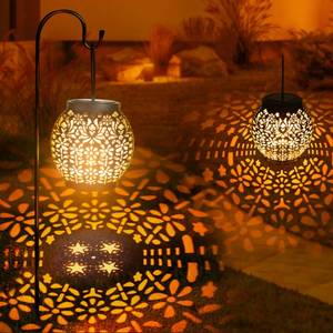 lot 11606 image: Brizled Solar Lantern Lights, 2 Pack Outdoor LED Hanging Lantern Lights with Star Projection, Warm White Solar Garden Lighting Retro Table Lanterns Light Waterproof for Garden Patio Courtyard Path