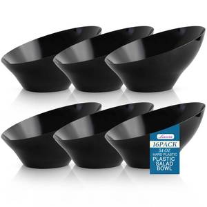 lot 11612 image: Liacere 16PCS Black Plastic Bowls - 54 OZ Angled Serving Bowls Disposable for Chip - Candy Party Table Salad and Fruit for Party and Wedding and New Year