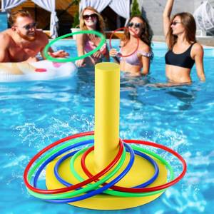 lot 11617 image: Hiboom Pool Ring Toss Games Toys, Swimming Pool Games for Adults and Family with 6 Pcs Throwing Rings, Water Foam Toss Float Toys for Summer Outdoor, Beach, Yard, Party (Bright Yellow Base)