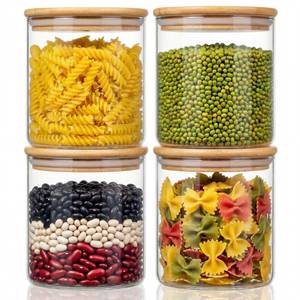 lot 11624 image: HomArtist 21oz - 4 Pack Glass Jars with Bamboo Lids, Glass Food Storage Containers with Airtight Lids, Air Tight Pantry Storage Containers for Coffee, Sugar, Spice, Meal Prep Jars for Salad and Fruit
