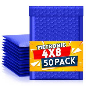 lot 11633 image: Metronic Bubble Mailers 4x8 Inch 50 Pack Royal Blue Waterproof Padded Envelopes Usable Size 4x7 Self Seal Adhesive Bubble Envelopes Padded Mailers for Small Business Shipping Envelopes for Jewelry