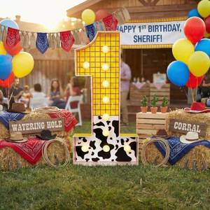 lot 11637 image: Retisee 3ft Marquee Number 1, Large Light up Number 1 Cartoon Sign for 1st Birthday Decorations, Pre-Cut Foam Board Kit Giant Mosaic Letter for Birthday Baby Shower Wedding Party Decor