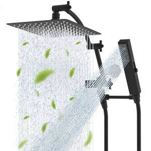 lot 11657 image: Hibbent All Metal CUPC Certified 10 Rainfall Shower Head, Dual Shower Head Combo, High Pressure Handheld 4 Sprays Shower Wand, 16 Adjustable Extension Arm, 71 Hose, Shower Holder, Matte Black (Used)