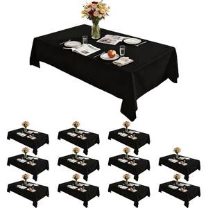 lot 11680 image: Lemict Rectangle Tablecloth 60in x 84in, Black Washable Polyester Table Cloth, Wipeable Table Cover for Dining, Wedding, Birthday, Party, Banquet Decor, 12 Pack