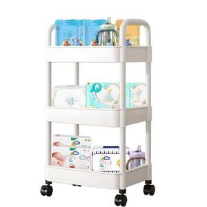 lot 11684 image: Baby Diaper Caddy, Plastic Movable Diaper Cart with Wheels Newborn Nursery Essentials Baby Diapers Organizer for Changing Table and Crib, Easy to Assemble, White